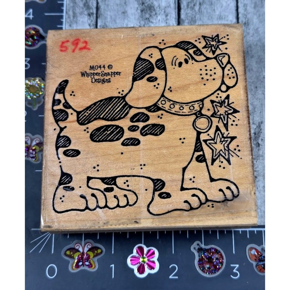 Whipper Snapper Spotted Dog Puppy Stars M044 Rubber Stamp Wood #S82